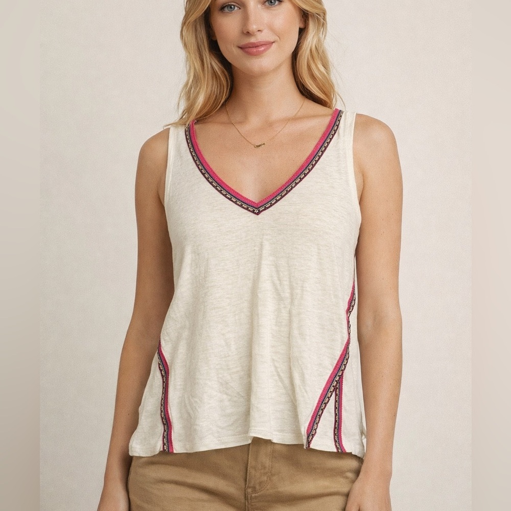 Generation Love v-neck‎ tank top featuring colorful trim.